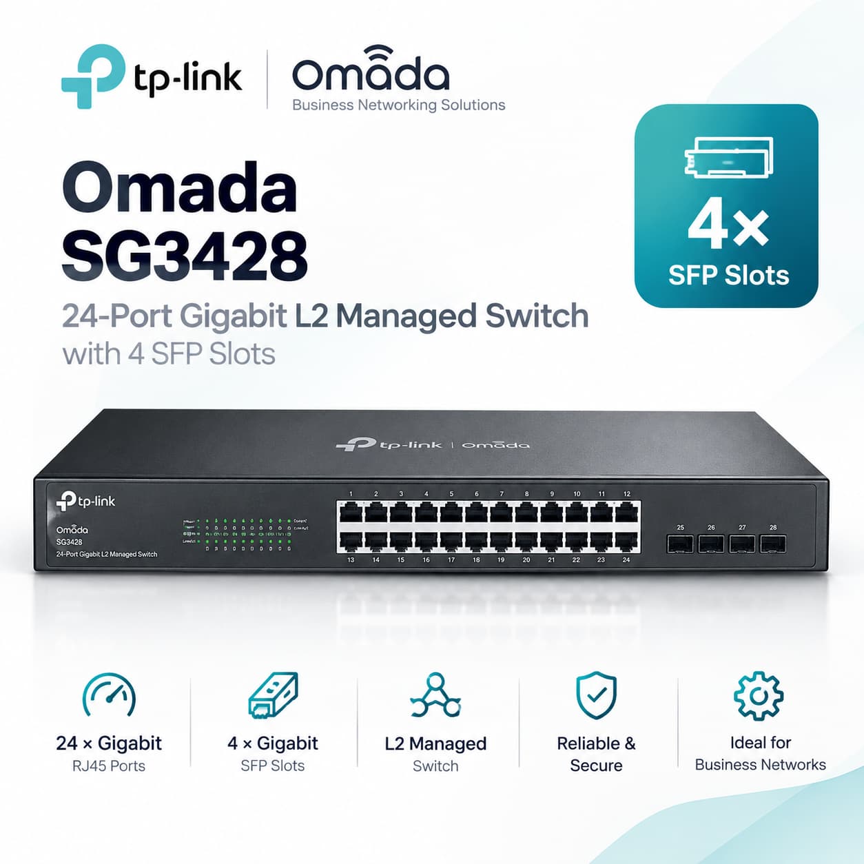 Omada 24-Port Gigabit L2+ Managed Switch with 4 SFP Slots, SG3428