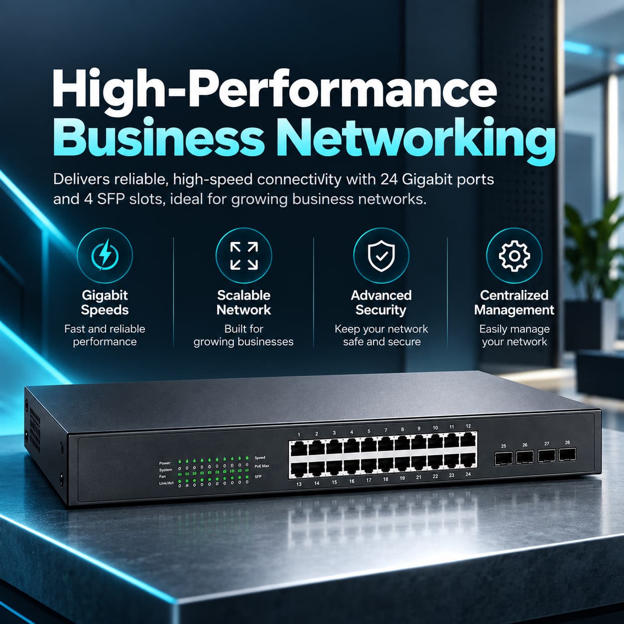 Omada 24-Port Gigabit L2+ Managed Switch with 4 SFP Slots, SG3428